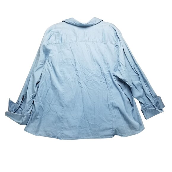 Lane Bryant Shirt Womens 26/28 Plus Blue Button Up Long Sleeve Stretch *Read* - Picture 9 of 10